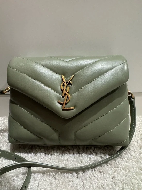 Saint Laurent Small Quilted Crossbody Bag in Sage Green with Gold Hardware - Picture 3 of 7